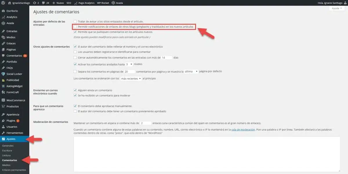 tutorial wordpress velocidad carga desactivar pingbacks trackbacks