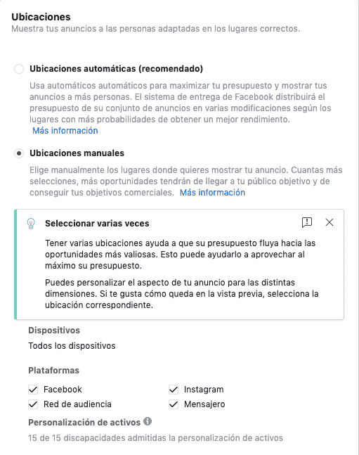 Guia facebook ads ubicacion del anuncio