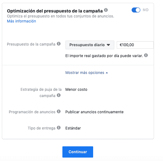 Guia facebook ads presupuesto de la campaña