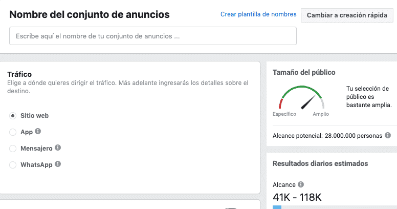 Guia facebook ads nombre para el conjunto de anuncios