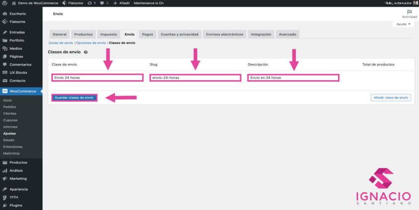 como configurar clases de envio woocommerce