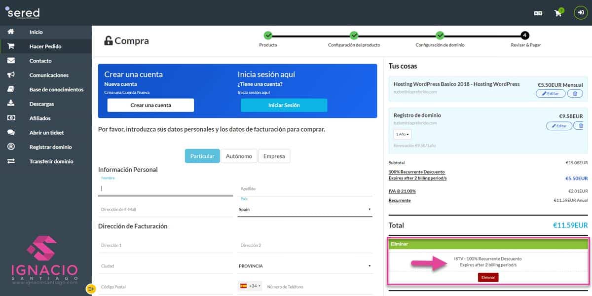 como contratar hosting web barato sered cupon descuento