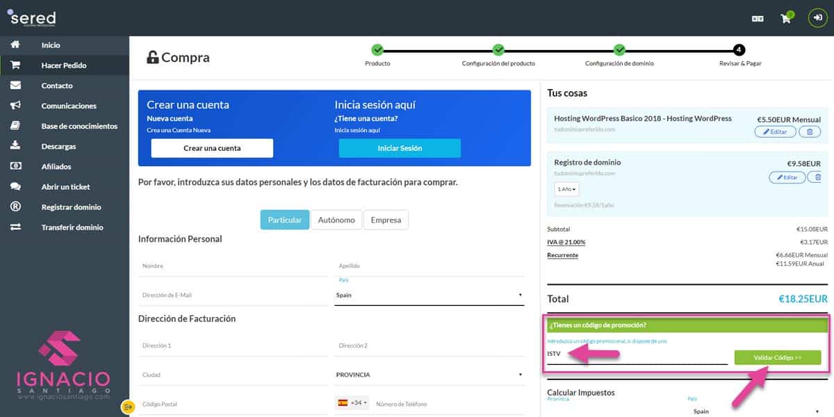 como contratar hosting web barato sered cupon descuento