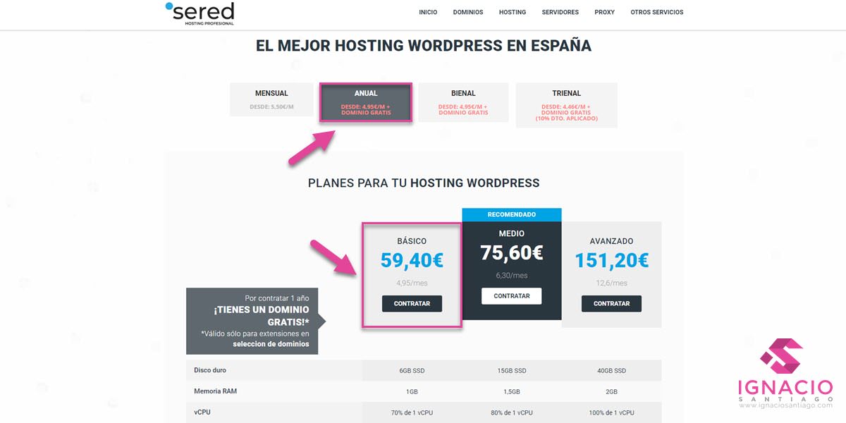 como contratar hosting web barato sered plan anual