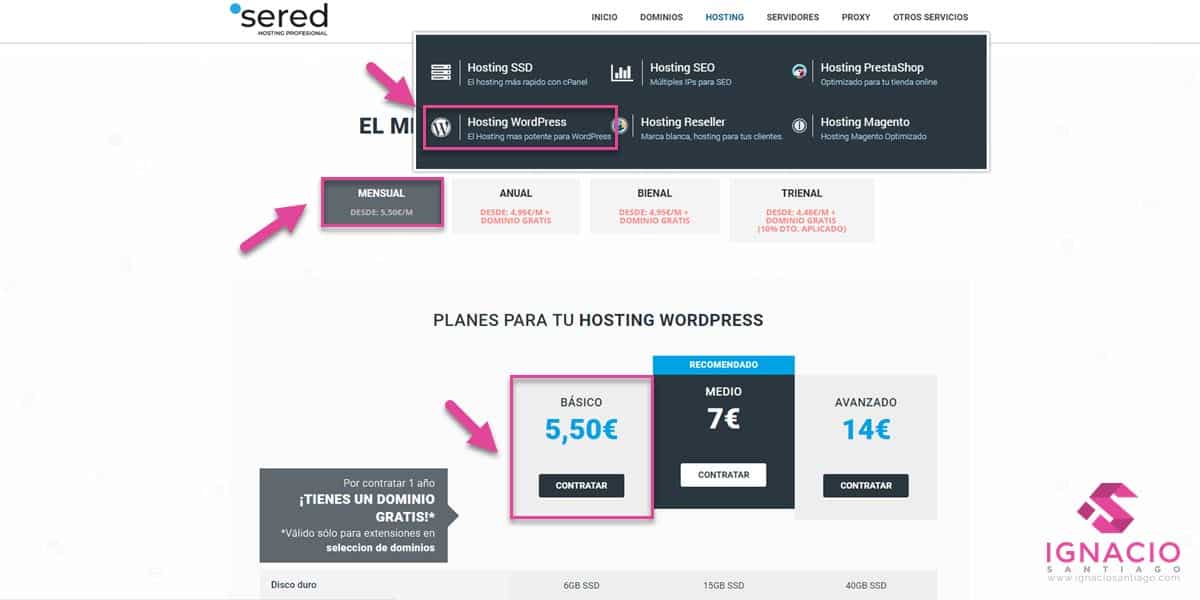 como contratar hosting web barato sered plan mensual