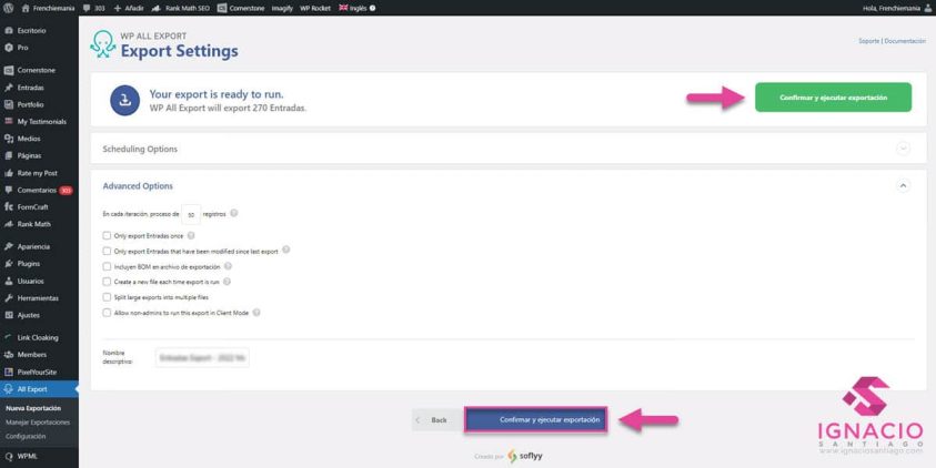 como exportar datos personalizados wordpress wp all export 4