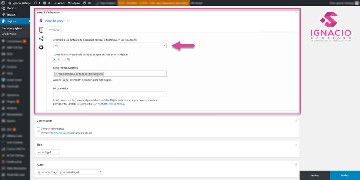 como optimizar posicionamiento web seo tienda online wordpress auditoria seo desindexar contenido yoast seo