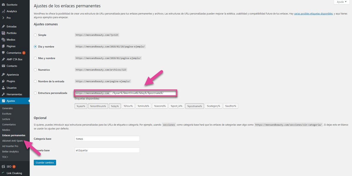 como optimizar posicionamiento web seo tienda online wordpress auditoria seo enlaces permanentes por defecto