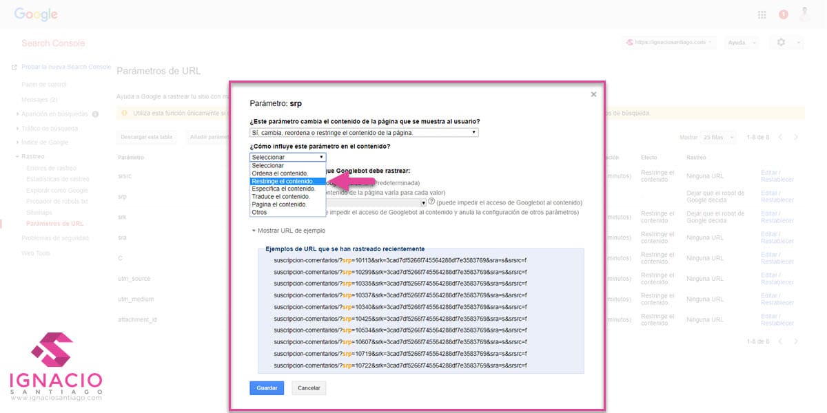 como optimizar posicionamiento web seo tienda online wordpress auditoria seo rastreo google search console parametros url