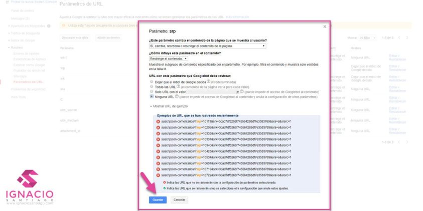como optimizar posicionamiento web seo tienda online wordpress auditoria seo rastreo google search console parametros url