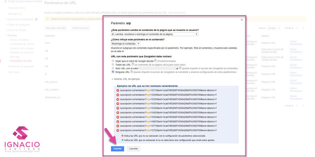 como optimizar posicionamiento web seo tienda online wordpress auditoria seo rastreo google search console parametros url