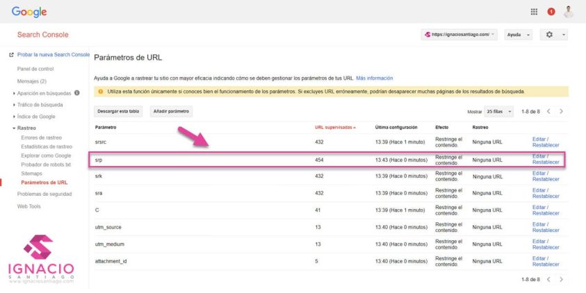 como optimizar posicionamiento web seo tienda online wordpress auditoria seo rastreo google search console parametros url