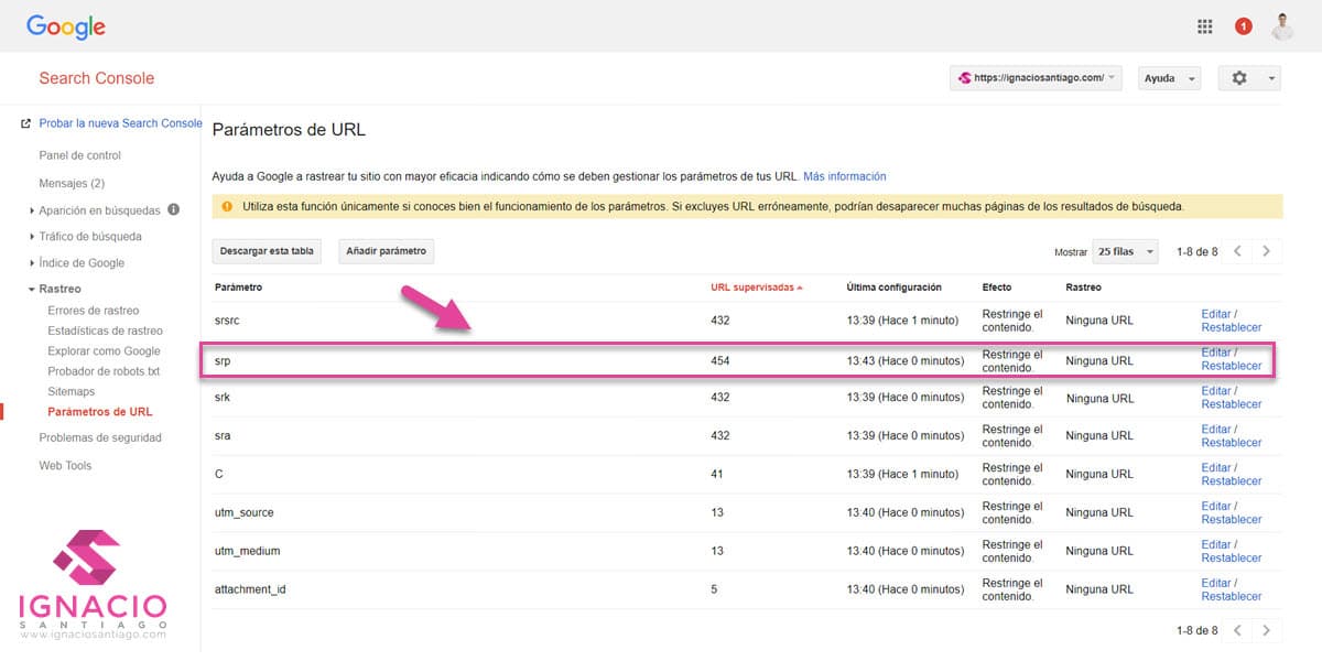 como optimizar posicionamiento web seo tienda online wordpress auditoria seo rastreo google search console parametros url