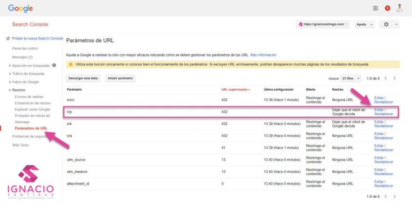 como optimizar posicionamiento web seo tienda online wordpress auditoria seo rastreo google search console parametros url
