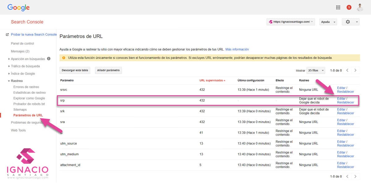 como optimizar posicionamiento web seo tienda online wordpress auditoria seo rastreo google search console parametros url