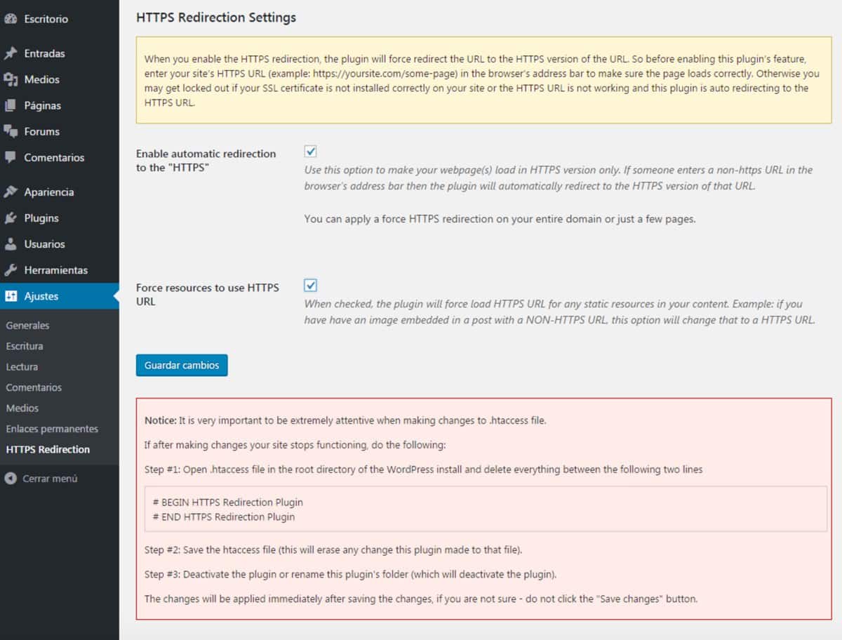 como pasar wordpress http a https plugin easy http redirection