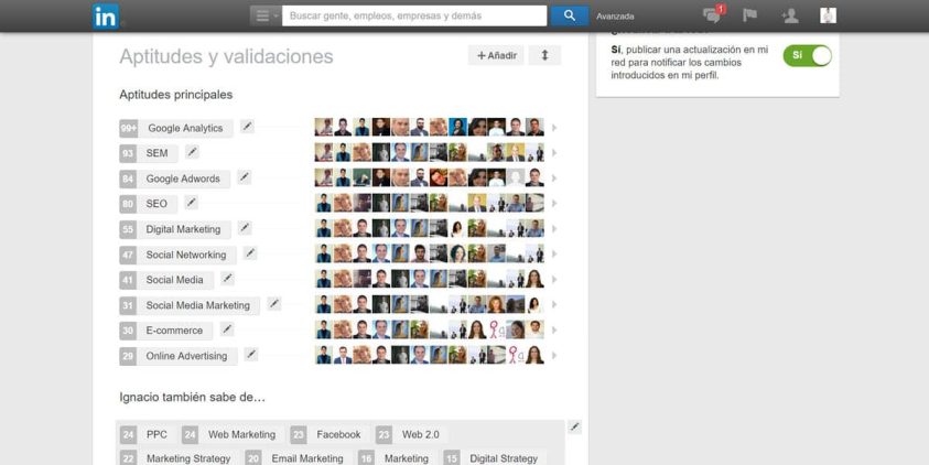 guia como mejorar perfil linkedin aptitudes validaciones