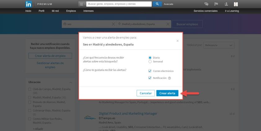 guia como mejorar perfil linkedin crear alerta empleo trabajo