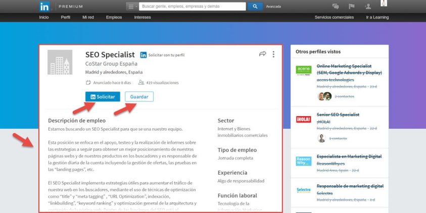guia como mejorar perfil linkedin crear alerta empleo trabajo