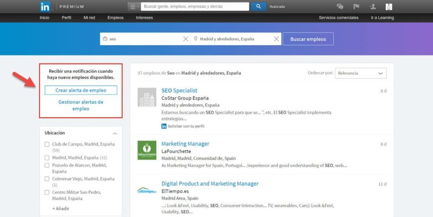 guia como mejorar perfil linkedin crear alerta empleo trabajo