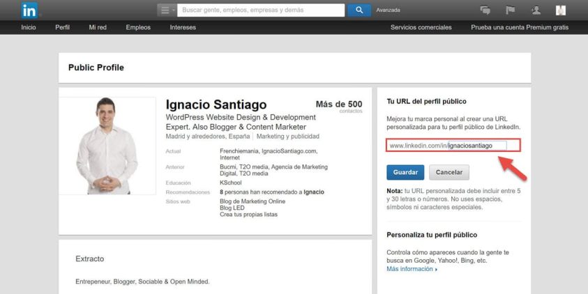 guia como mejorar perfil linkedin url personalizada