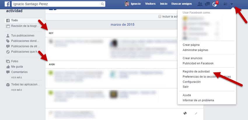seguridad pagina facebook registro actividad