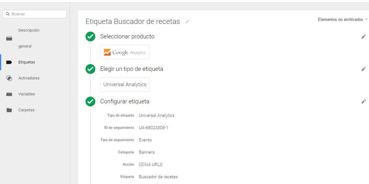 tutorial google tag manager etiqueta buscador de recetas