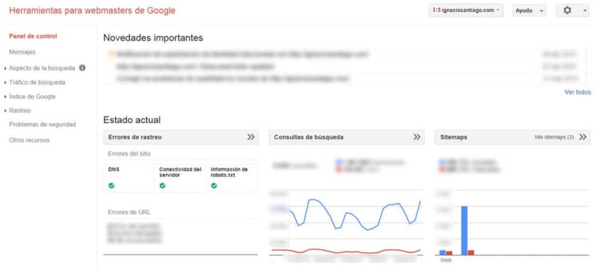 tutorial google webmaster tools panel de control