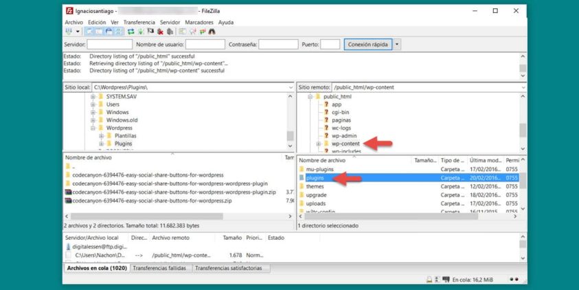 tutorial wordpress como instalar plugins en wordpress cliente ftp filezilla